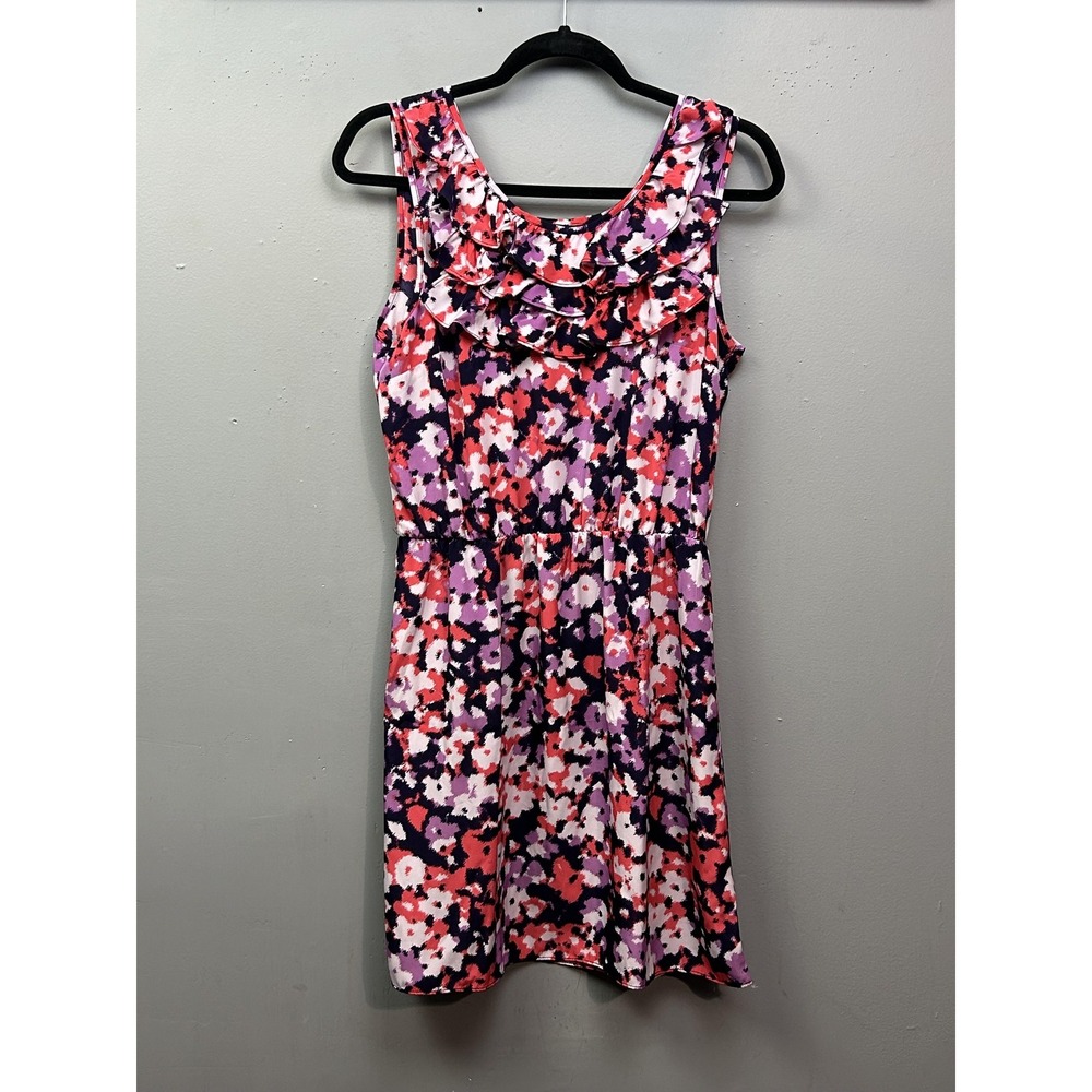 Banana Republic Dress Womens 6 Purple Pink Floral Sleeveless‎ Ruffle Neck Summer